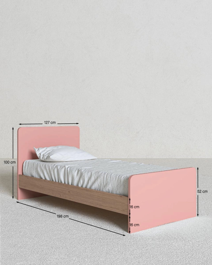 Letto easy con fascioni e pediera - Letto una piazza e mezzo 127 x 197 - Testiera e pediera rosa, fascioni virginia - Rete e materasso esclusi_