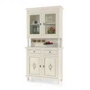Credenza cristalliera in legno 2 ante bianco anticato decoro a mano filo azzurro