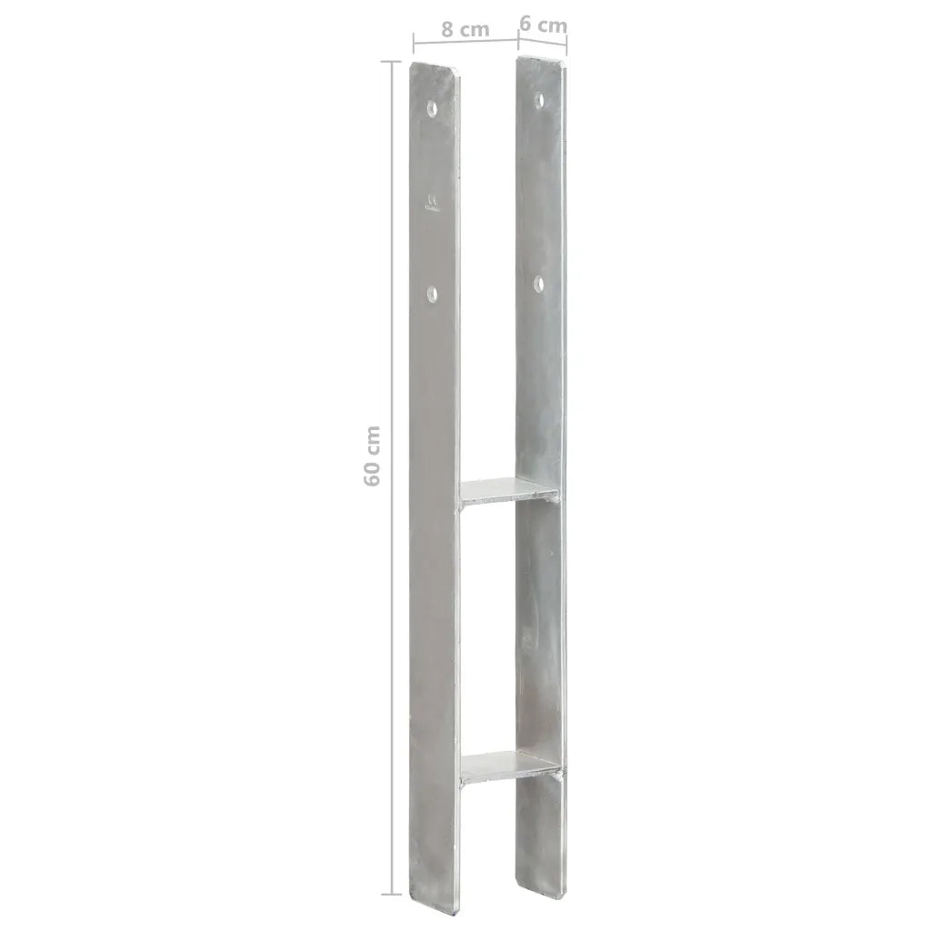 Picchetti per Recinzione 2 pz Argento 8x6x60 cm Acciaio Zincato 145296