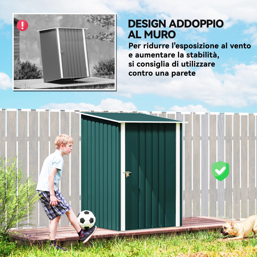 Casetta Box da Giardino Porta Attrezzi 100x104x160 cm con Porta a Battente in Acciaio Galvanizzato Verde