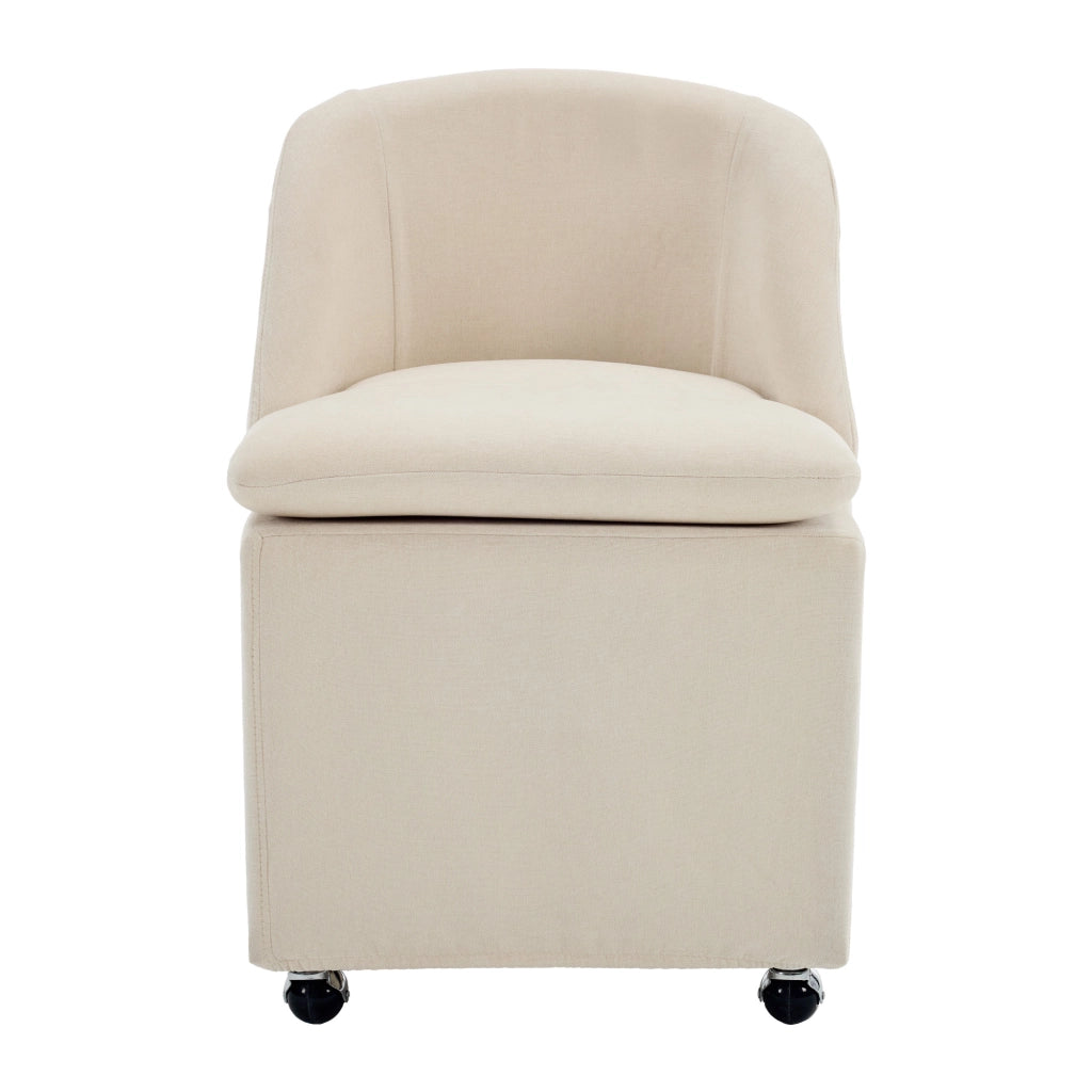 Set 2 sedie da pranzo in chenille beige con ruote girevoli 360°, senza braccioli, rivestimento sfoderabile