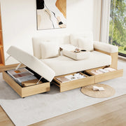 Divano Letto con Contenitore 3 Posti in Ciniglia Beige 217 cm