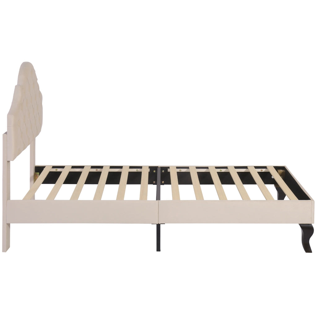 OKWISH Letto Singolo 90×200 cm, Letto per Ragazzi con Testiera Regolabile in Altezza e Rete a Doghe, senza Materasso, Velluto, Beige