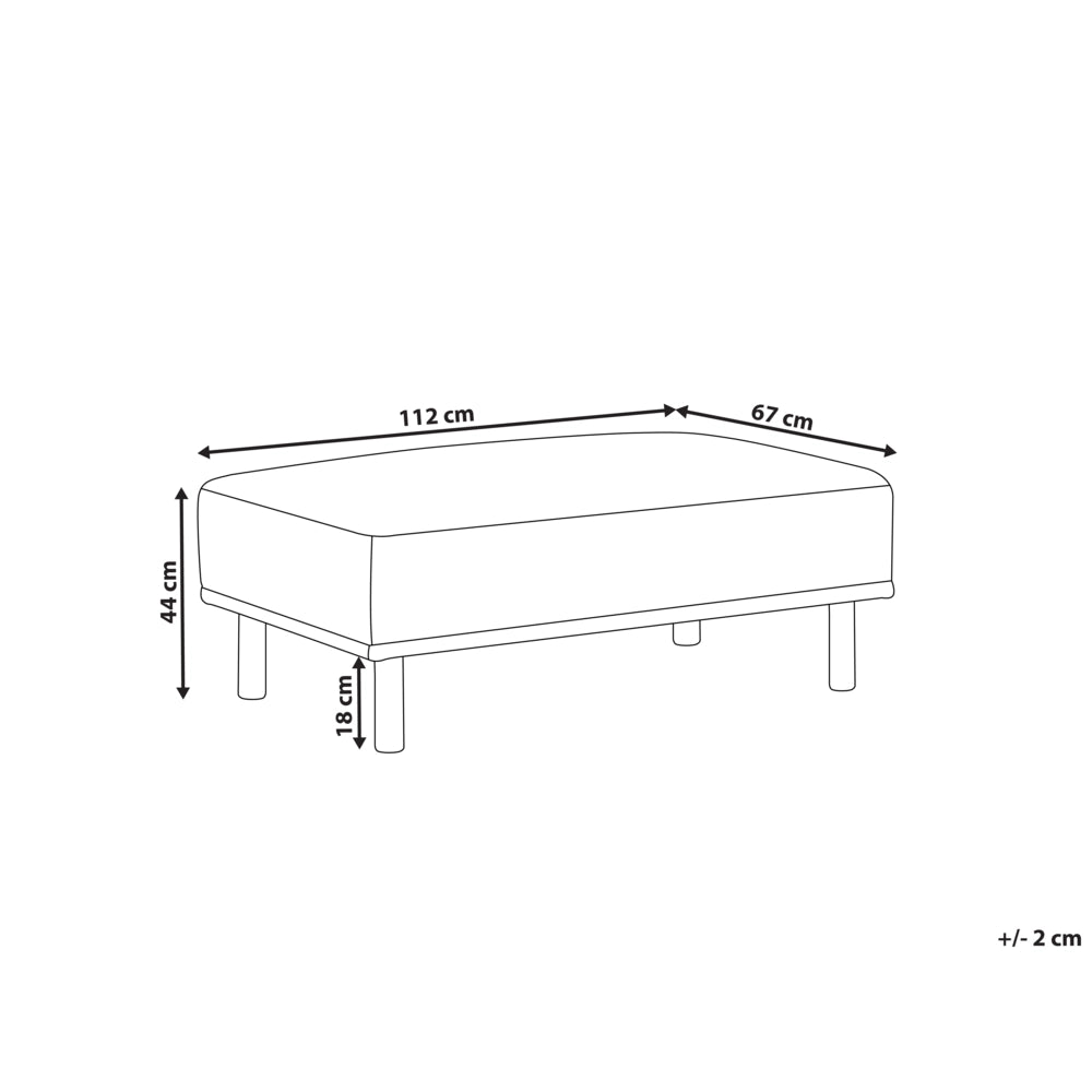 Pouf bianco rettangolare con gambe in in legno di gomma verniciato marrone stile minimalista