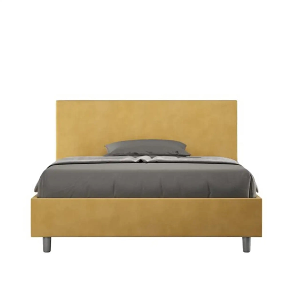 Letto matrimoniale francese con rete imbottito 140x200 microfibra ocra Adele