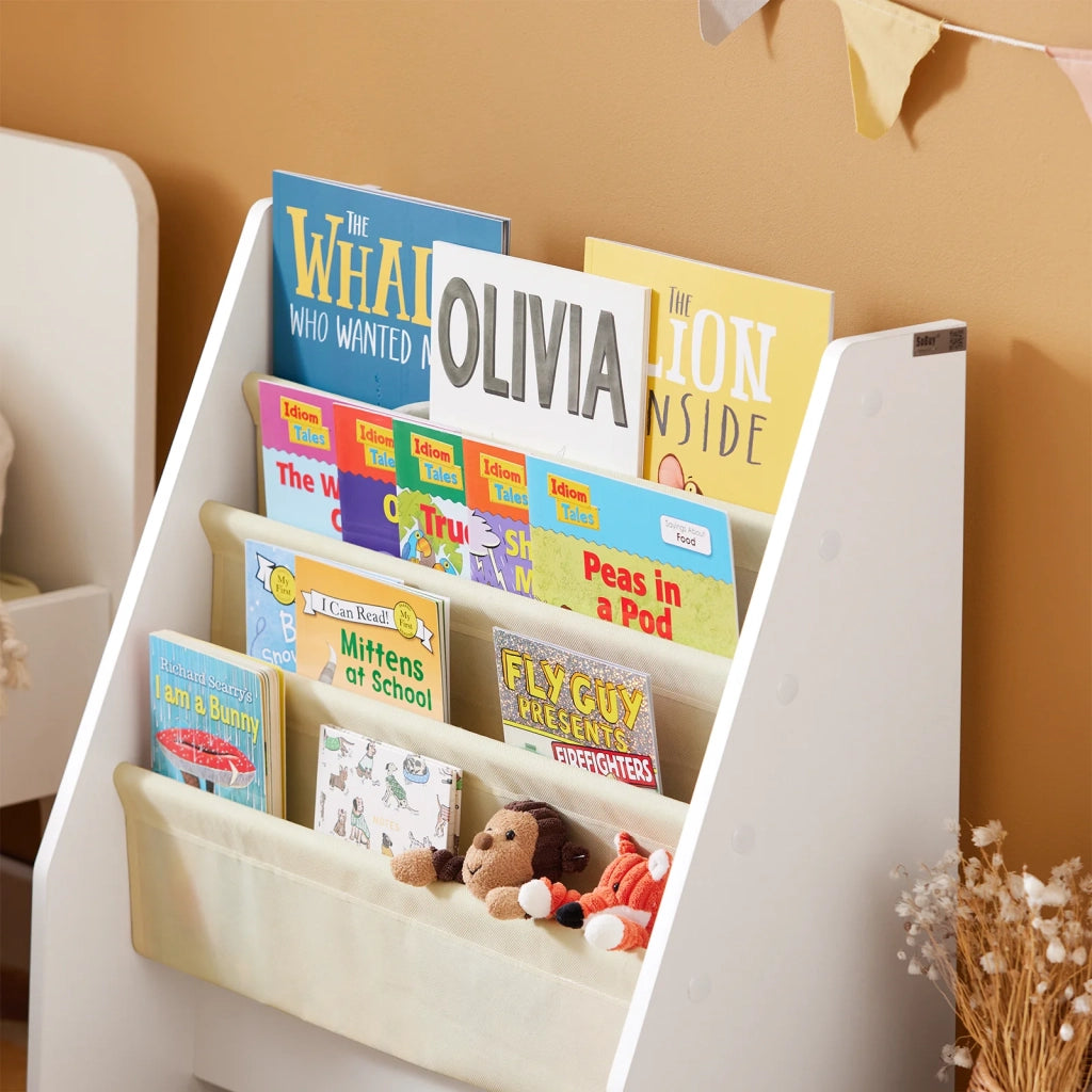 Libreria,Portariviste a terra, scaffale per riviste, 4 scomparti, 62x30x71cm FRG225-W
