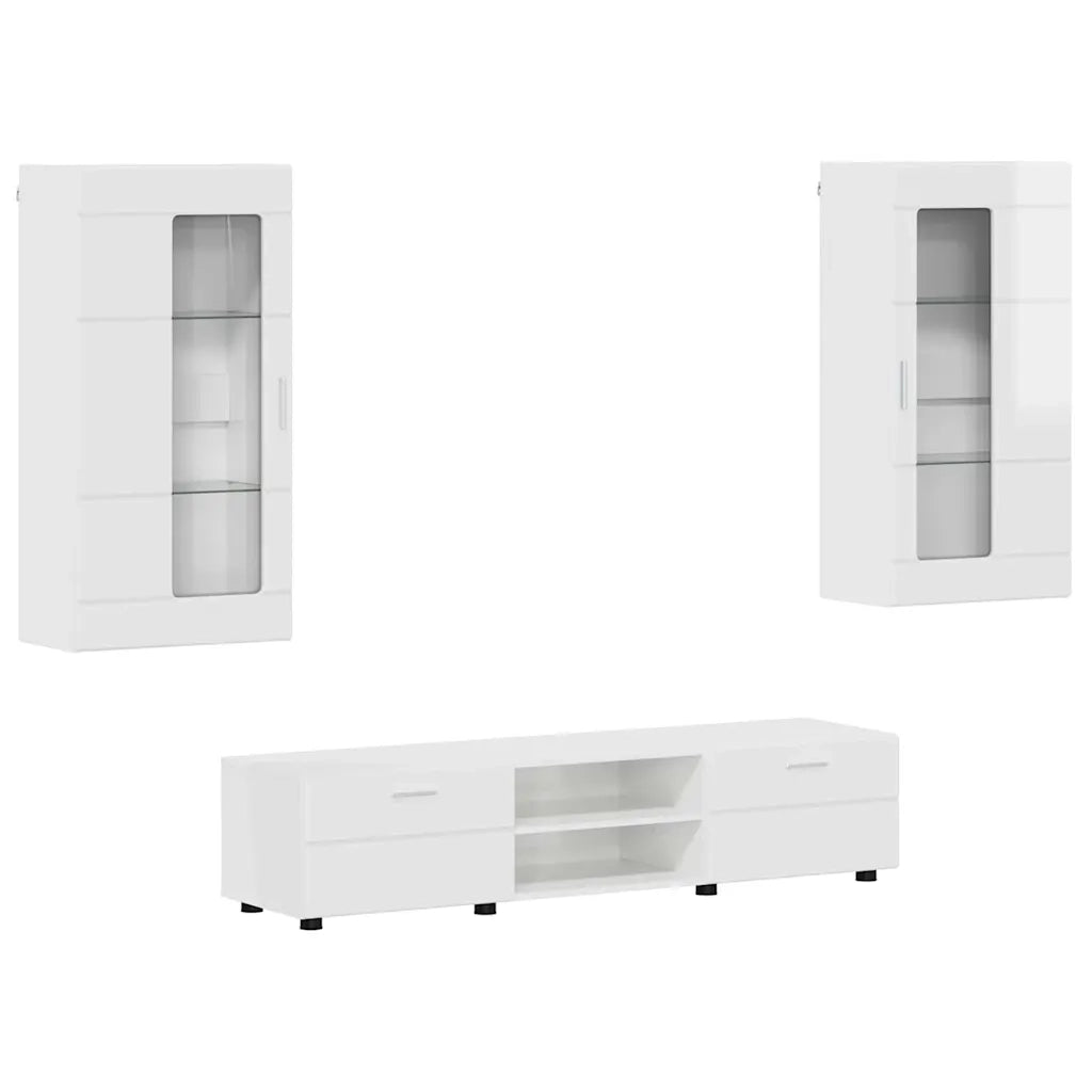 Set mobile TV con porta FLORIN Bianco Lucido Legno multistrato