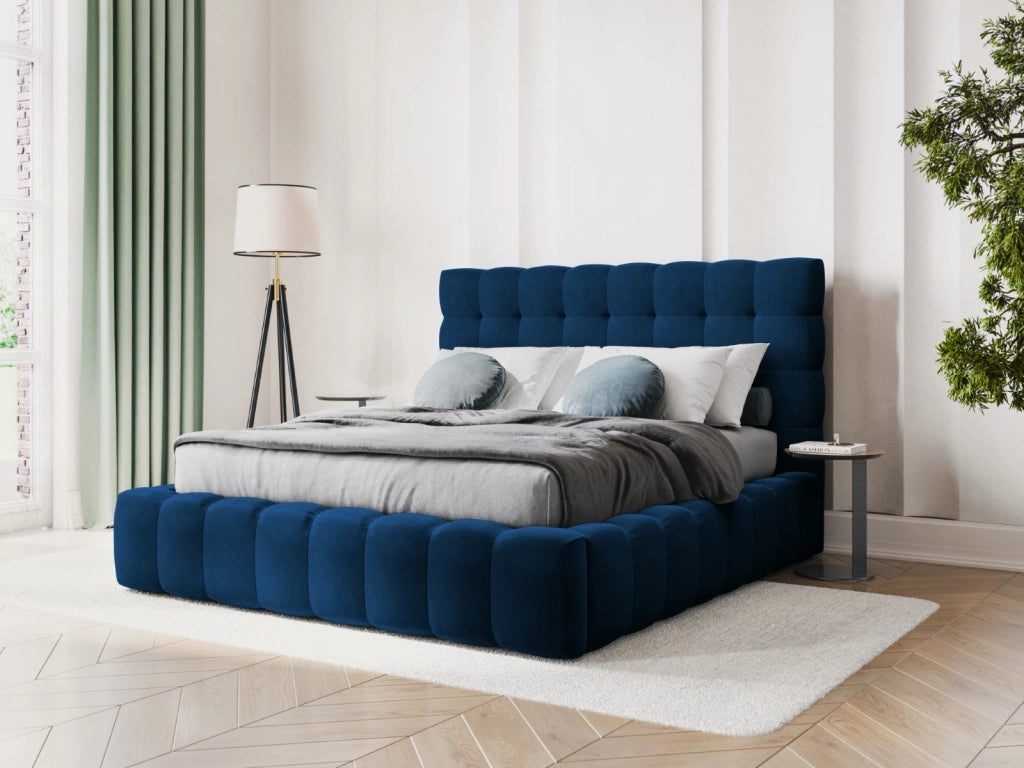 Cosmopolitan Design - Letto a cassettone con testiera "Bali" 140x200cm in velluto blu reale 