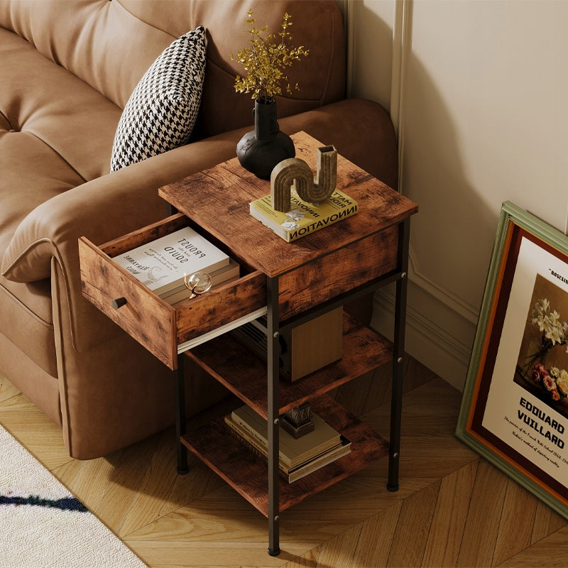 COMODINO COMÒ ARMADIETTO CON CASSETTO E RIPIANO RETRO MARRONE INDUSTRIALE 75 CM