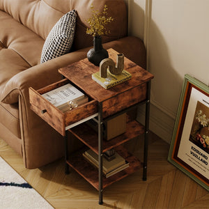 COMODINO COMÒ ARMADIETTO CON CASSETTO E RIPIANO RETRO MARRONE INDUSTRIALE 75 CM