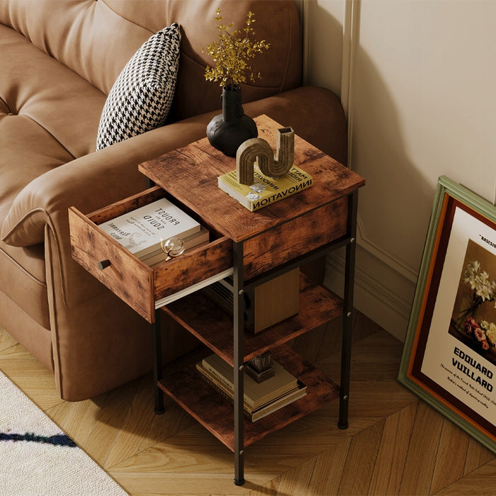 COMODINO COMÒ ARMADIETTO CON CASSETTO E RIPIANO RETRO MARRONE INDUSTRIALE 75 CM