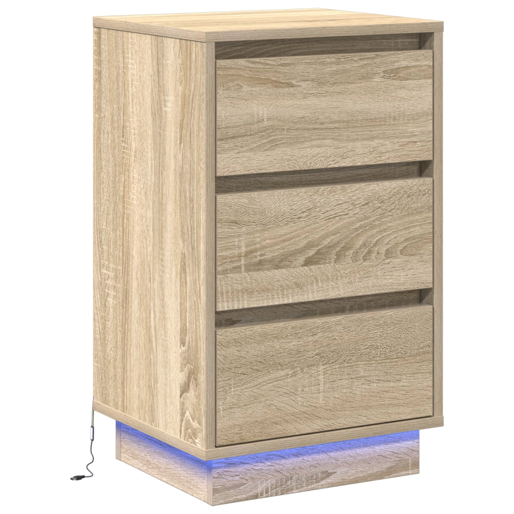 Comodino con LED Rovere Sonama 39x34,5x65 cm Legno ingegnerizzato