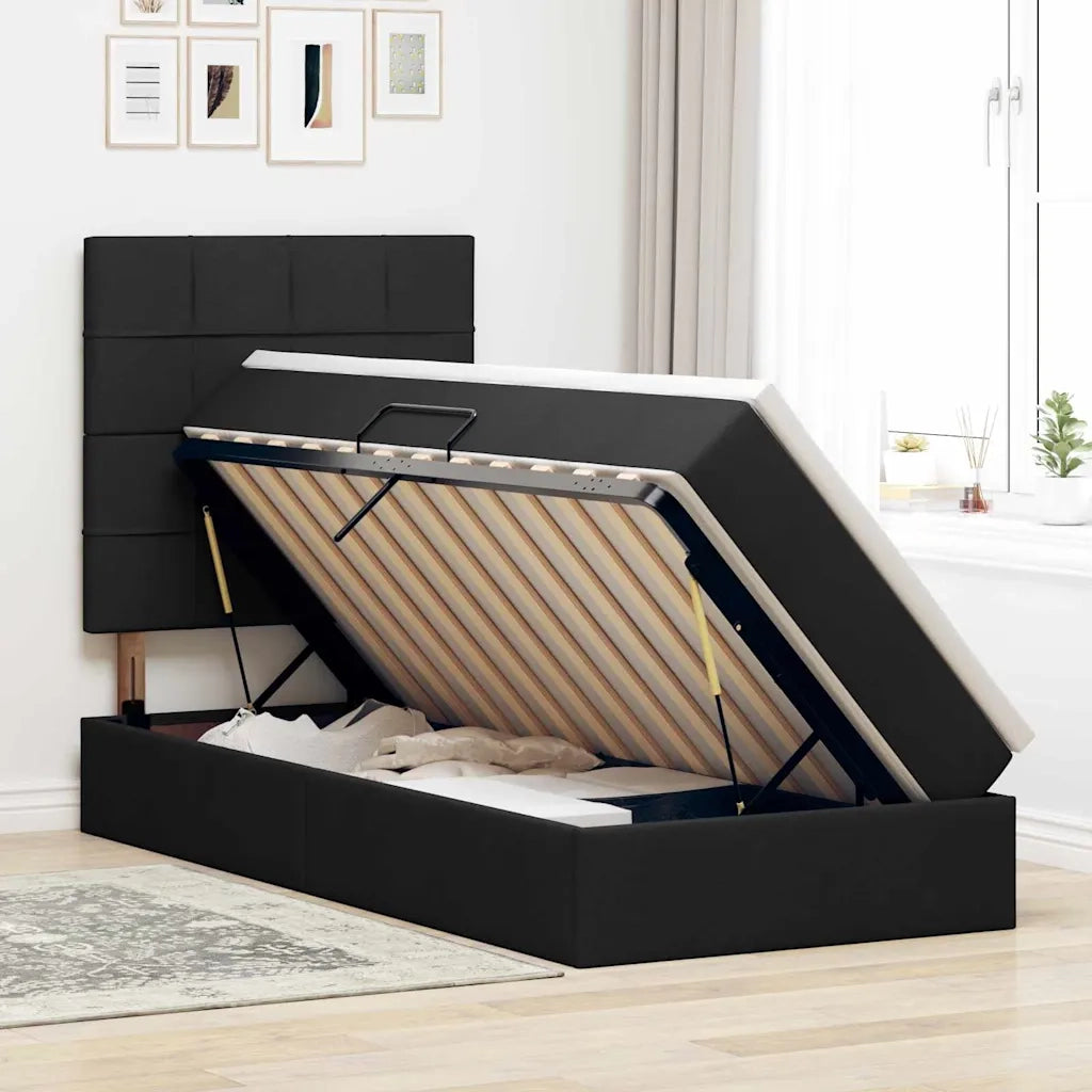 Letto con contenitore e materasso Nero 90 x 190 cm Poliestere