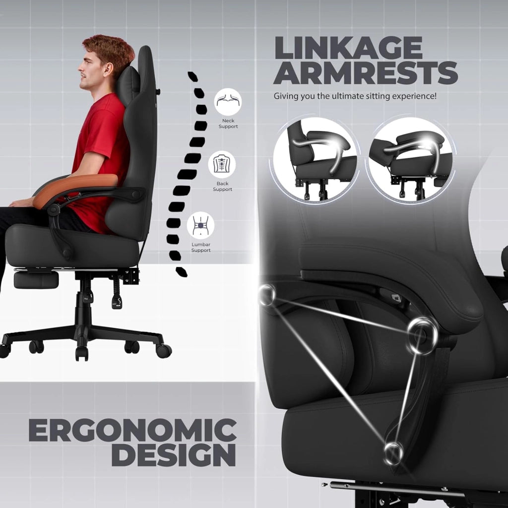 Sedia da gioco, traspirante, sedia da ufficio, ergonomica, in tessuto di alta qualità, ergonomica, schienale regolabile a 160°, poggiapiedi estraibile,carico 180 kg,nero