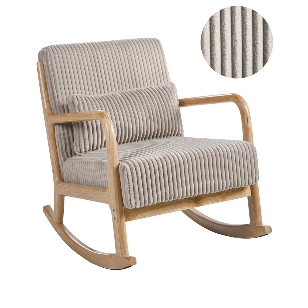 Sedia a dondolo in velluto a coste Rivestimento in stile vintage Struttura in legno Bianco