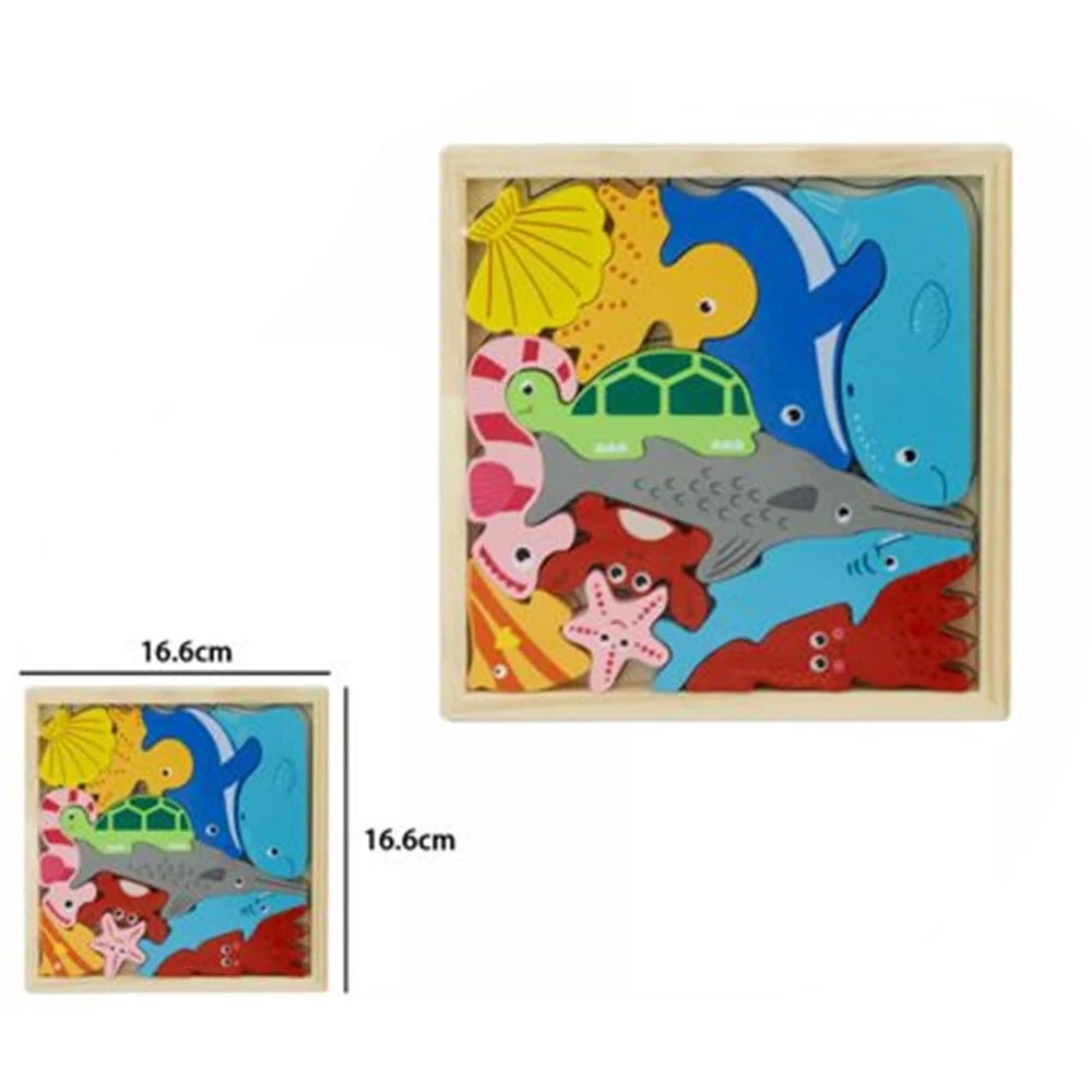 Trade Shop - Puzzle 3d A Incastro In Legno Forma Animali Marini Per Bambini Gioco Educativo 07936 -