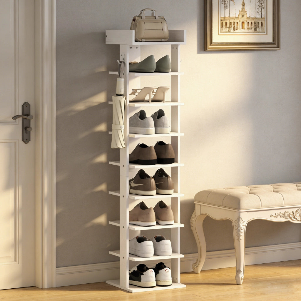 Scarpiera Organizzatore di Scarpe 30x30x128,4 cm con 9 Ripiani e Ganci Bianco