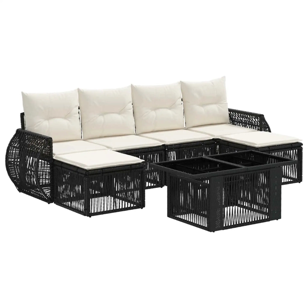 Set Divano da Giardino 7 pz Nero e Bianco Crema polyrattan 3436981