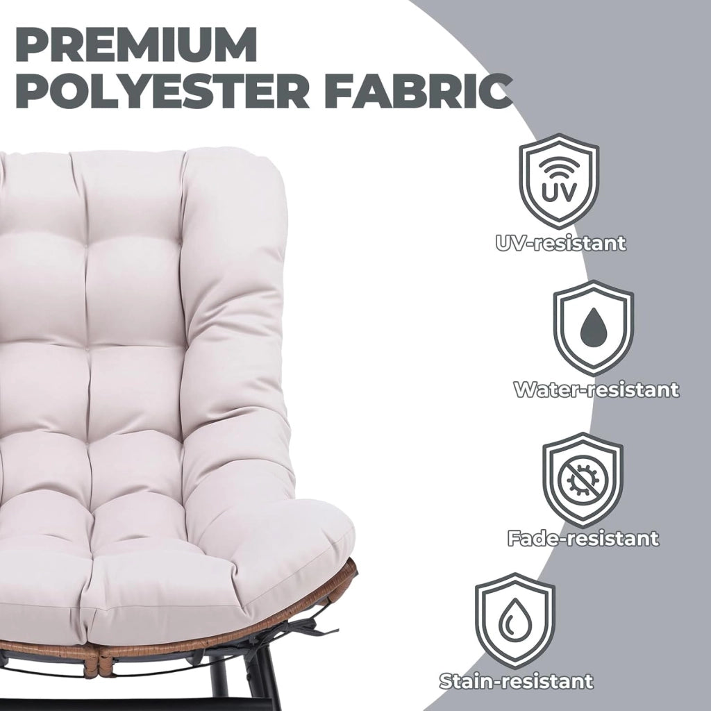 Sedia a dondolo grande con cuscino extra spesso, comoda seduta lounge per interni ed esterni, soggiorno, terrazza, giardino, veranda (beige)