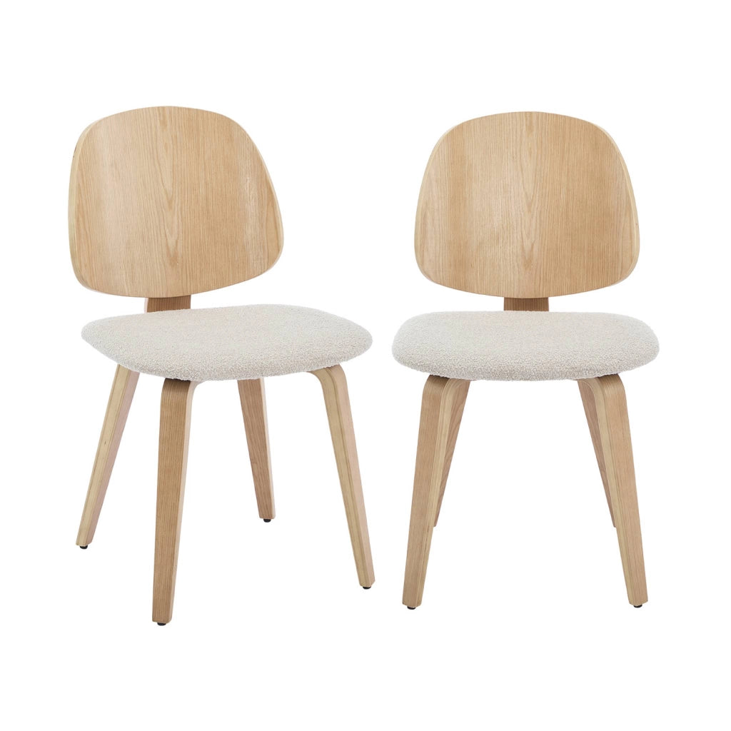 Sedia in legno curvato e bouclé, set di 2, grigio chiaro