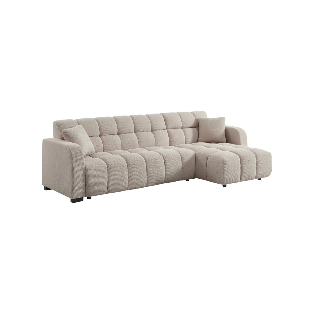 Divano angolare reversibile in tessuto trapuntato, 3 posti, beige