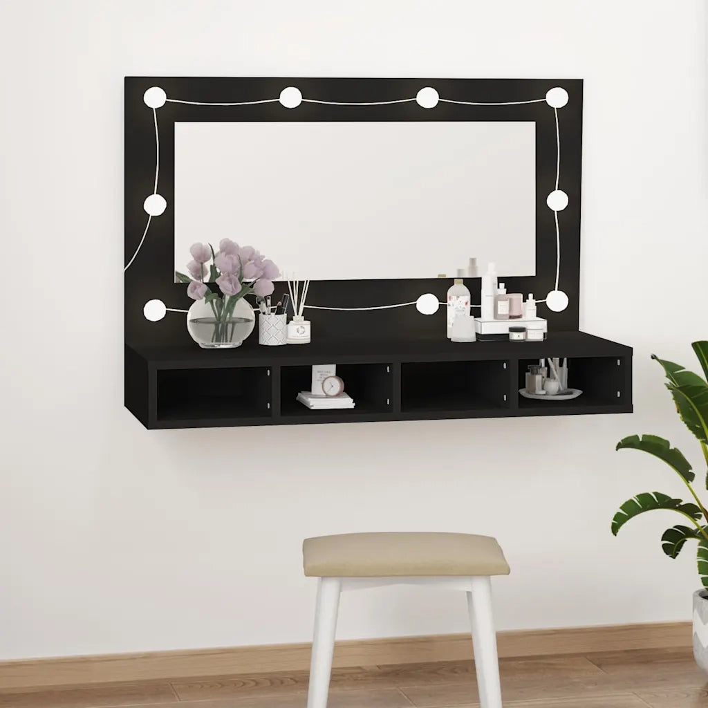 Mobile a Specchio | Armadio da bagno con LED Nero 90x31,5x62 cm