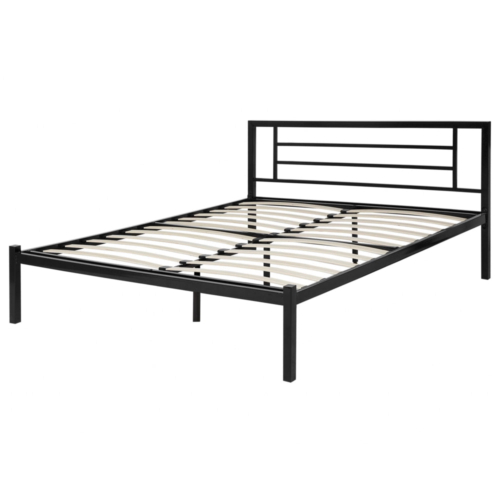 Letto in metallo Nero con rete a doghe 140 x 200 cm in legno massello industriale minimalista