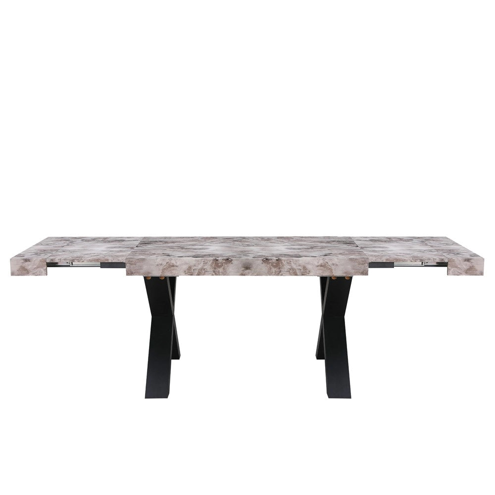 Tavolo Allungabile Cindy Effetto Marmo Grigio con Gambe Nere da 160 a 240 cm