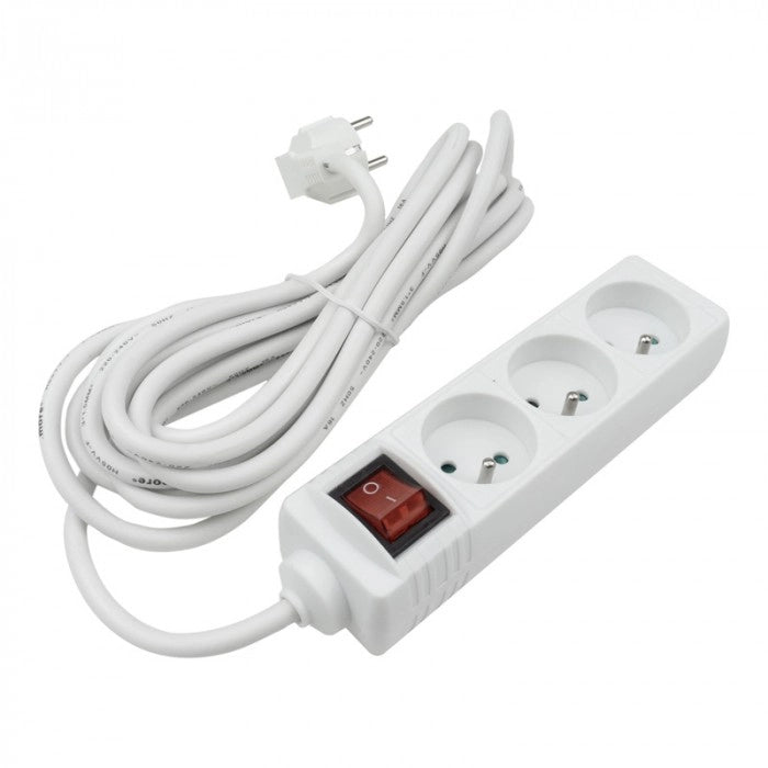 Prolunga elettrica 3 prese 5 m con interruttore Ecolight