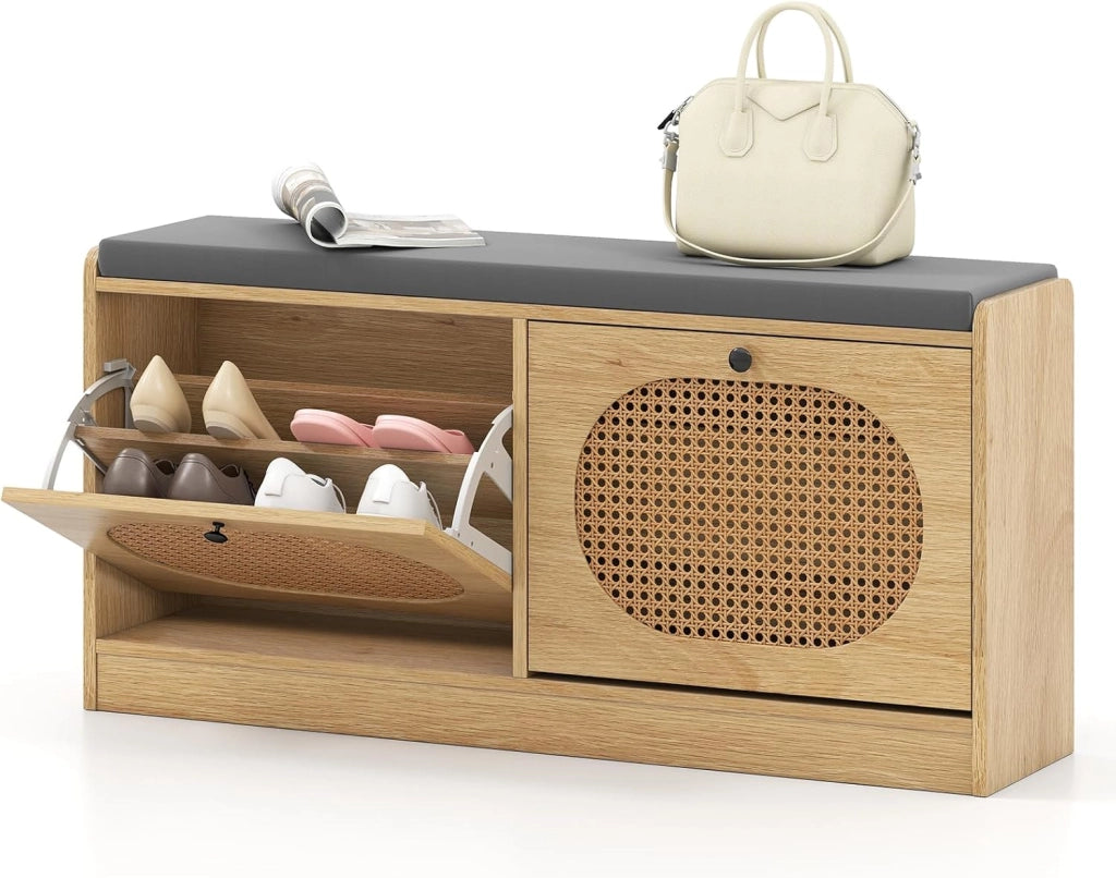 Scarpiera con seduta stretta, con 4 ripiani, portata fino a 120 kg, scarpiera per corridoio, 101,5 x 24 x 48 cm
