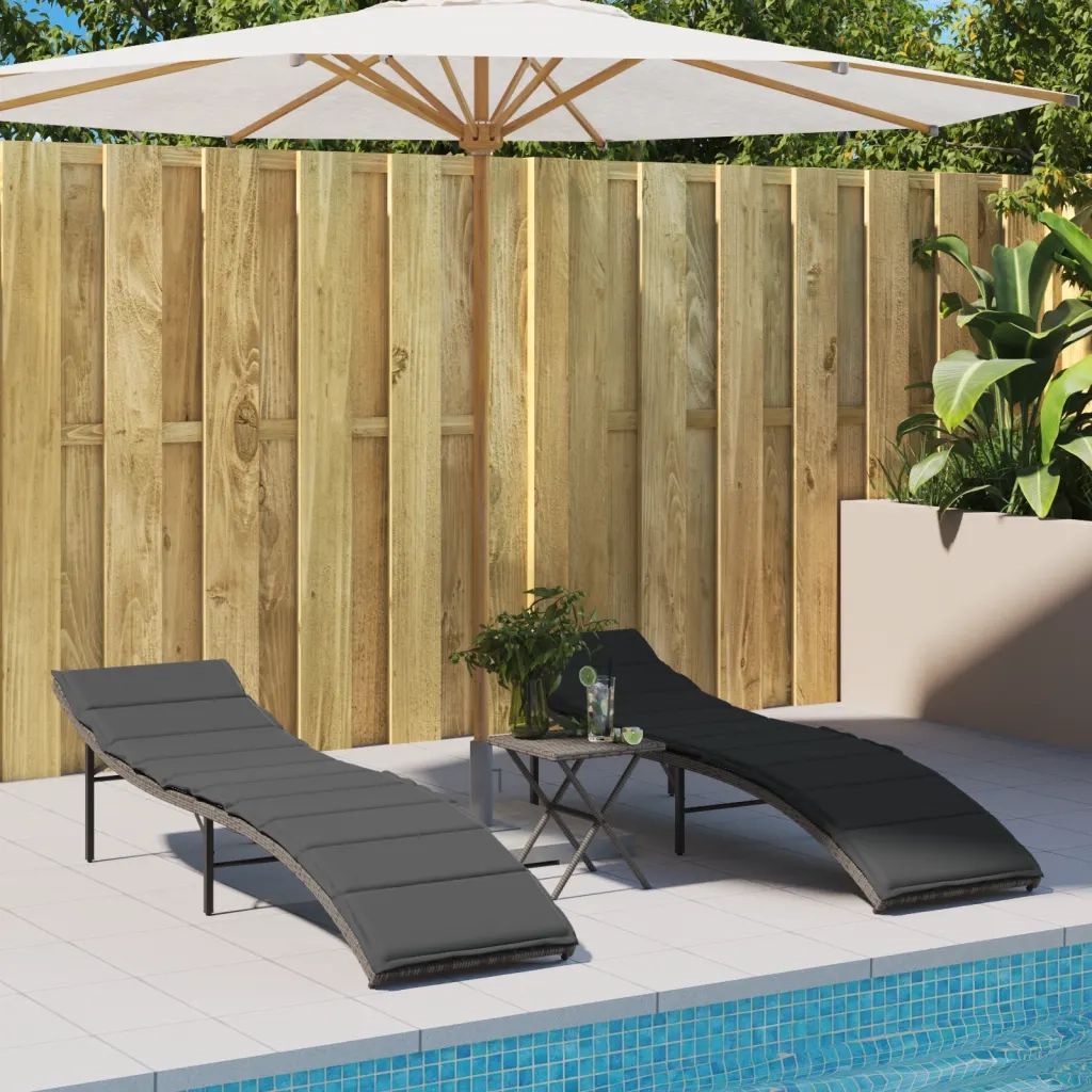Lettini Prendisole 2 pz | Sdraio da giardino | Lettino da sole con Cuscini Grigio in Polyrattan