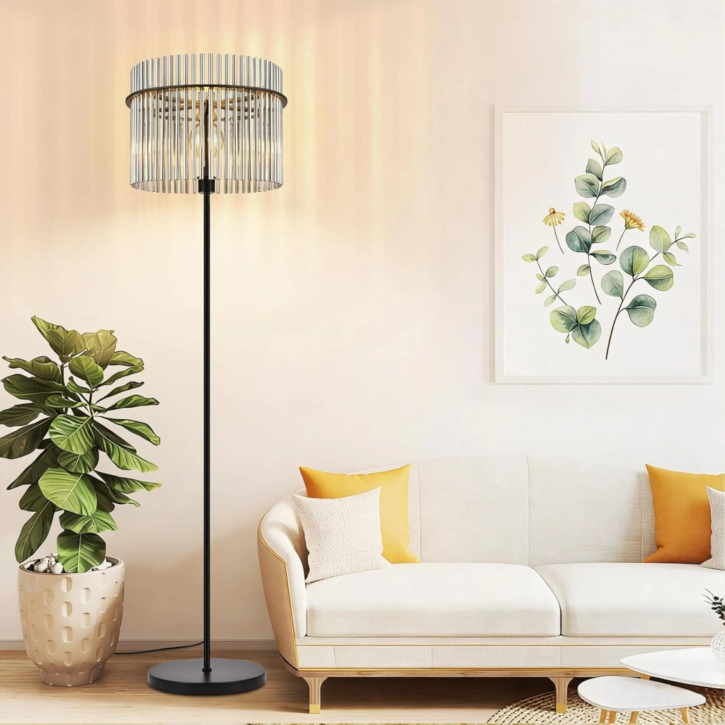 ZMH Lampada da terra vetro nero E27 154cm interruttore pedale moderno per camera letto cameretta ufficio