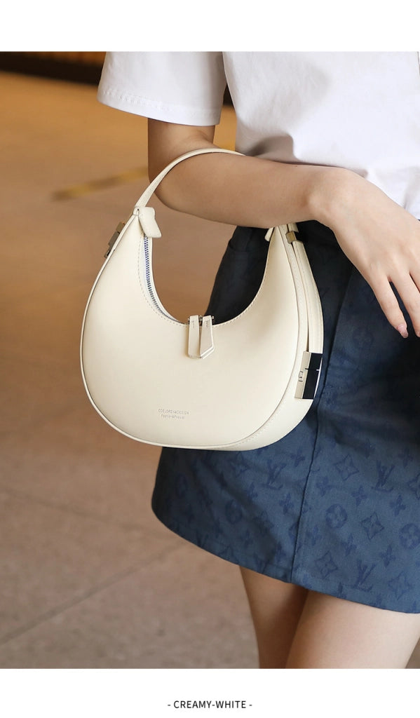 Borsa a mano da donna Moon in vera pelle bianca