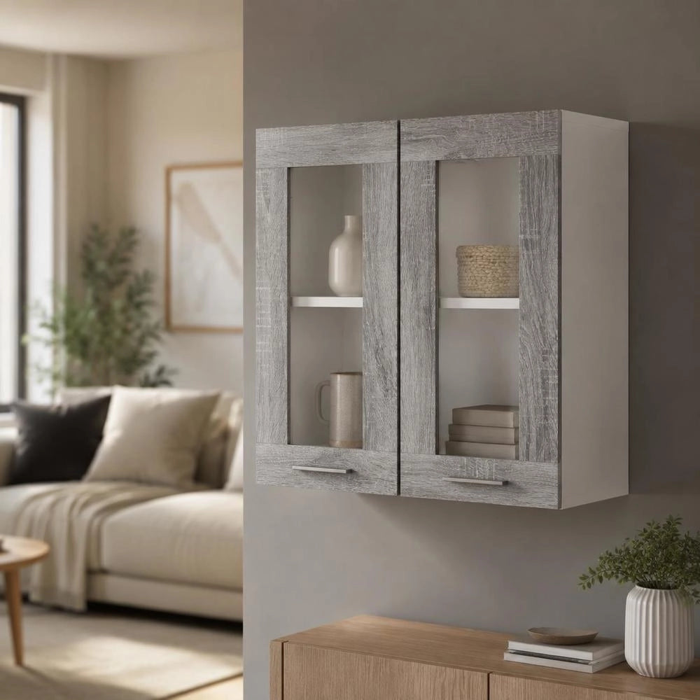 Lyon Wall Cabinet, Glass, Grey Sonoma, 60x31x60 Cm, Wood-based Material