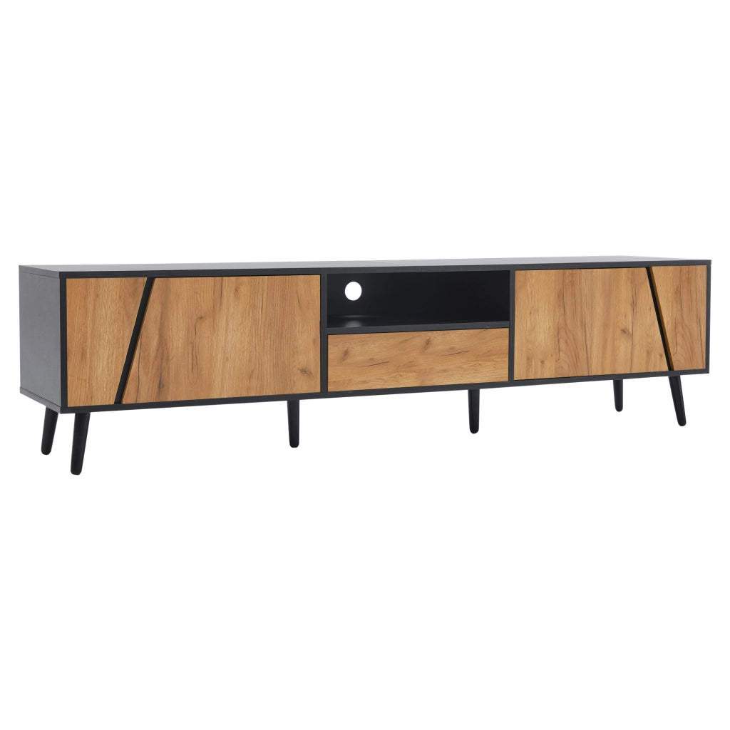 Lowboard TV nero e legno naturale in truciolare 180 cm