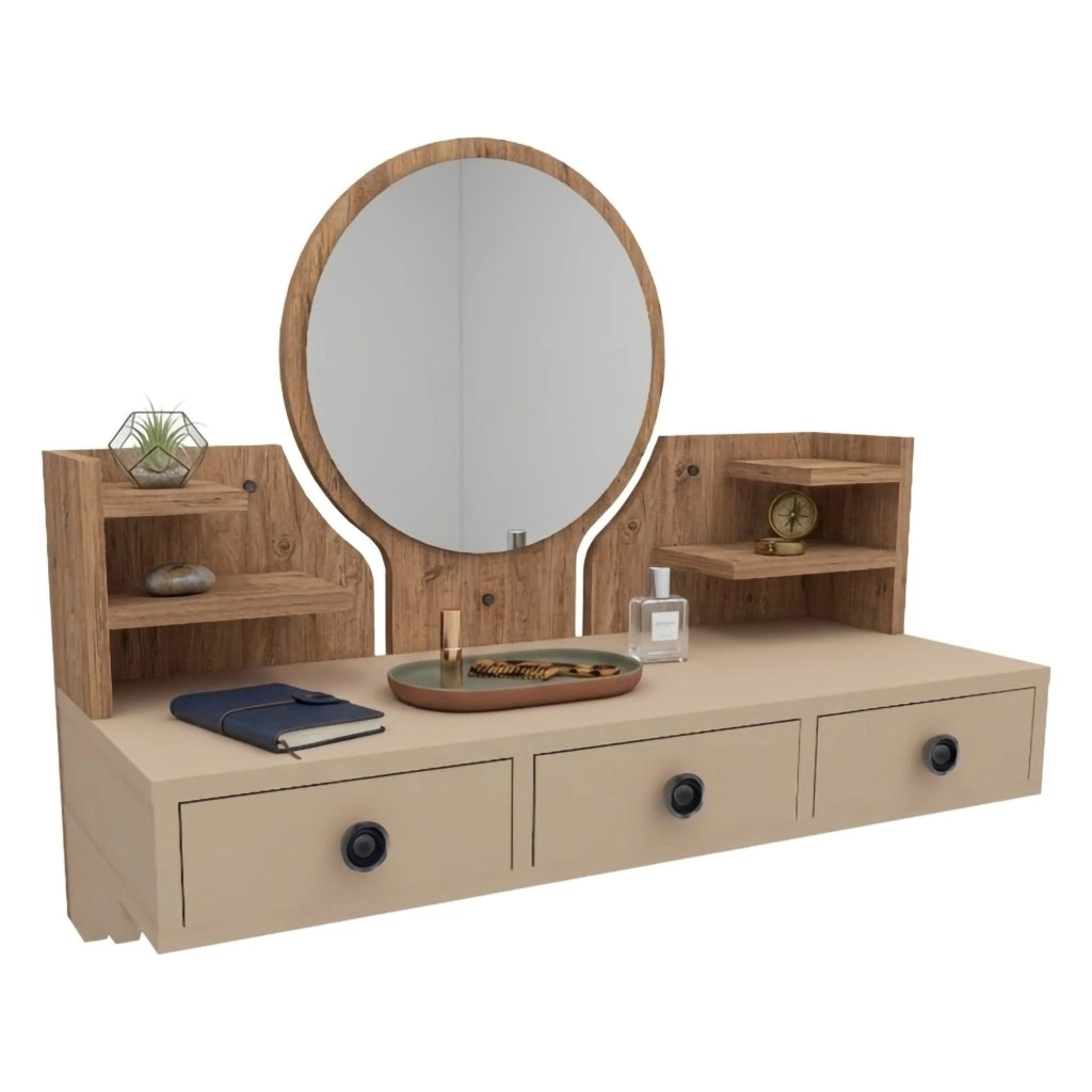 Mobile da Trucco Canistro, Toeletta Specchio Incluso, 90x37x75h cm Marrone Rovere Nodi
