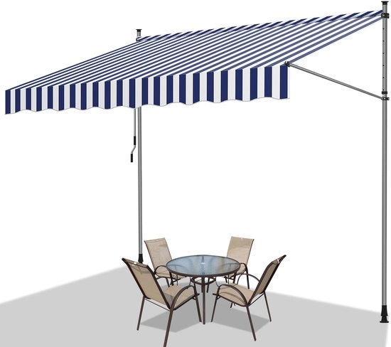 Ombrellone per Esterno con Protezione UV e Acqua per Balcone, Terrazza e Giardino - Ombrello Esterno Regolabile 250cm Blu Bianco