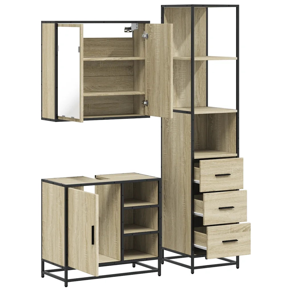 Set Mobili da Bagno 3 pz Rovere Sonoma in Legno Multistrato 3301146
