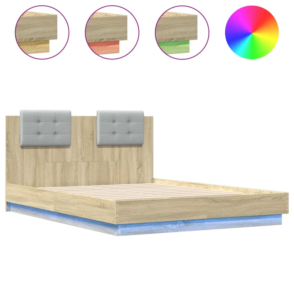Giroletto con Testiera e LED Rovere Sonoma 135x190 cmcod mxl 90728