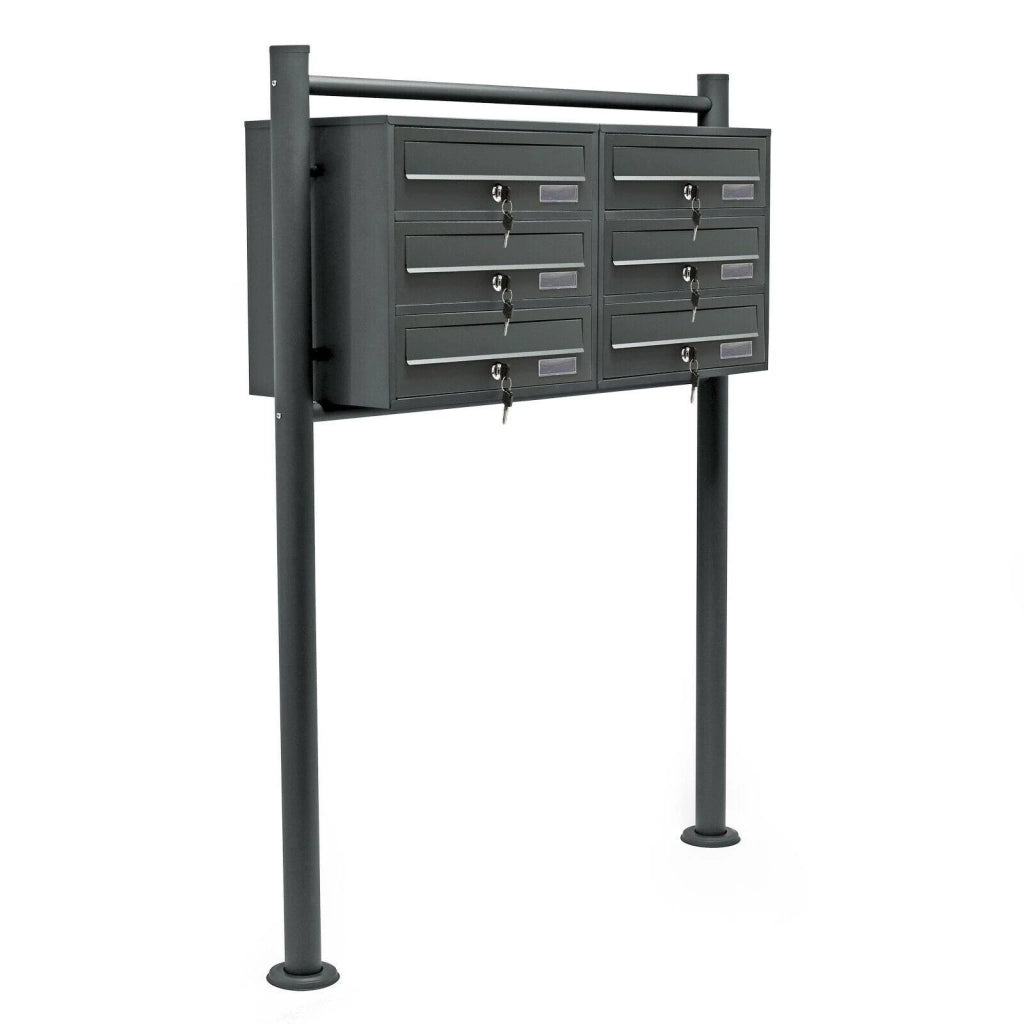 Blocco di 6 cassette postali 2x3 scomparti impilabili base di supporto in acciaio zincato antracite 16_0000042