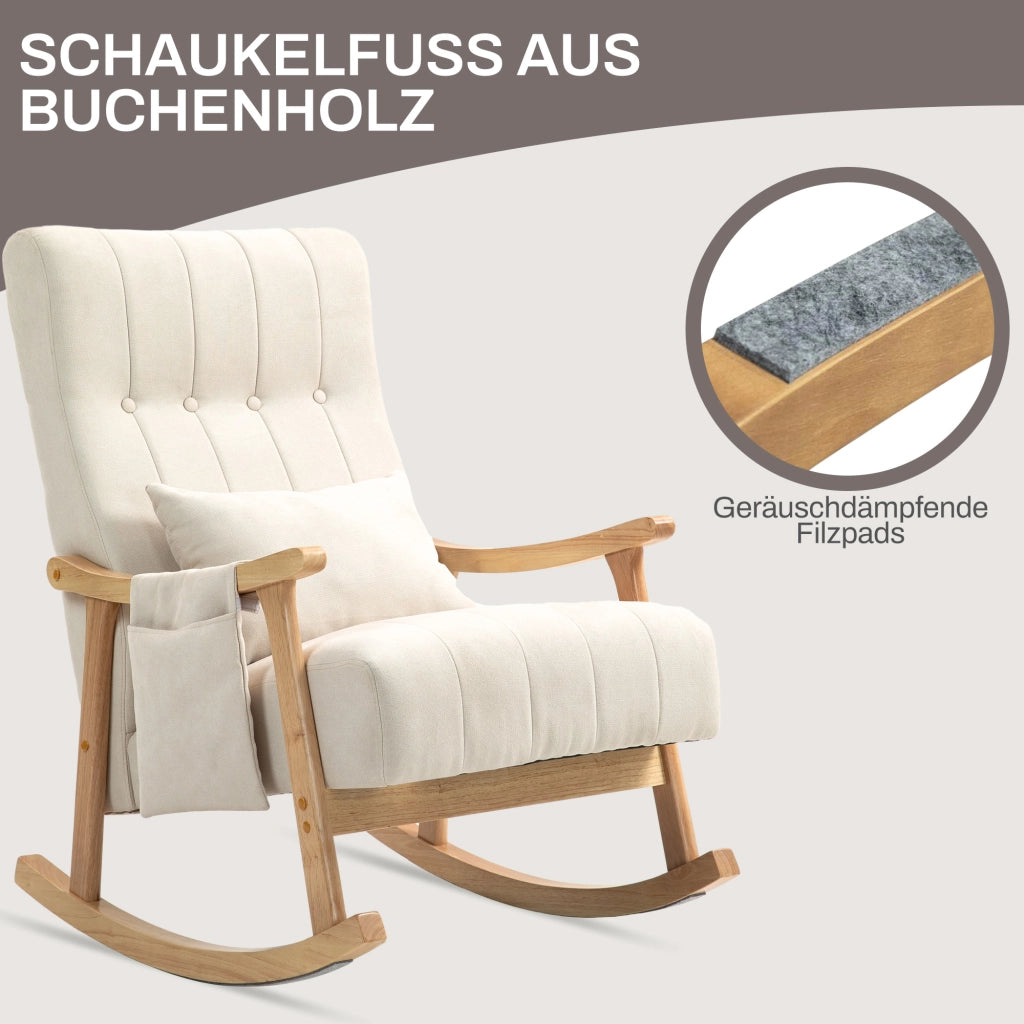 Poltrona a Dondolo con Cuscino Lombo, Ampia Seduta, Telaio in Legno ¨C Zephmum ¨C Beige