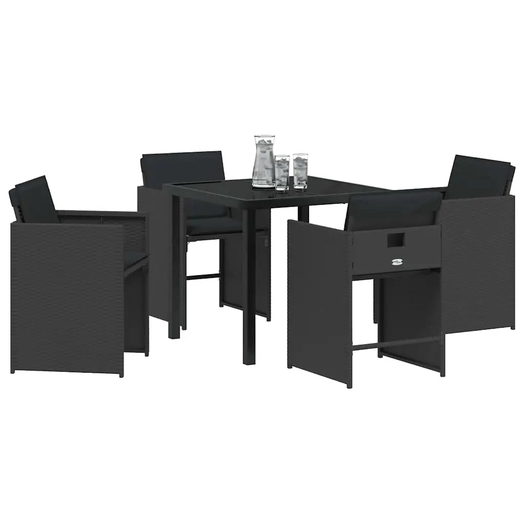 Set da Pranzo per Giardino 5 pcs Nero polyrattan