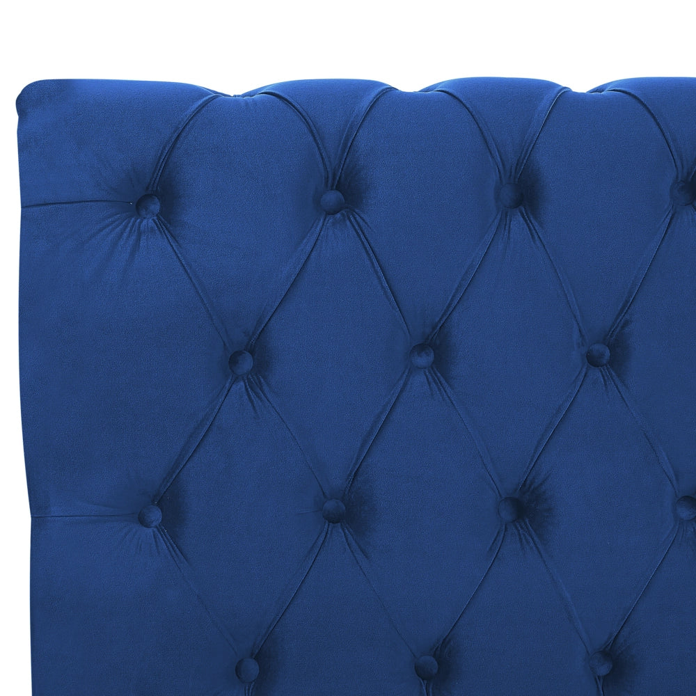 Letto Rivestimento in velluto blu Gambe in legno Nero 160 x 200 cm capitonnè Glam