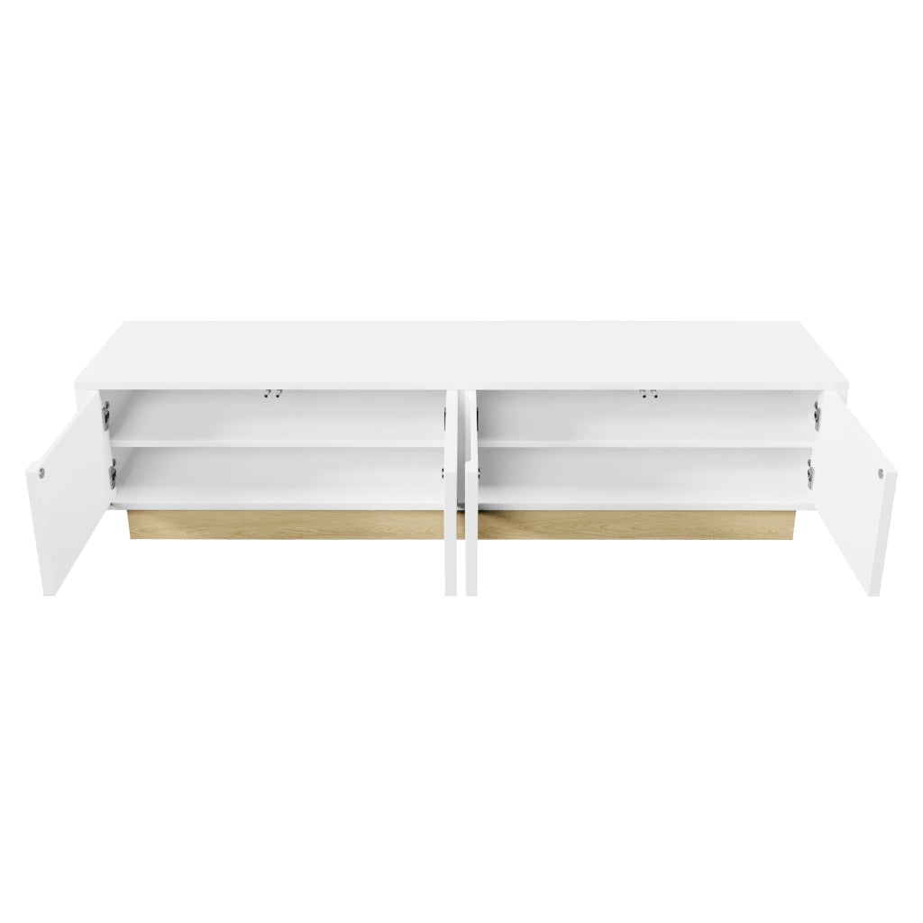 Mobile porta TV moderno con base effetto legno e design curvo in MDF bianco 175 × 40 × 41,5 cm