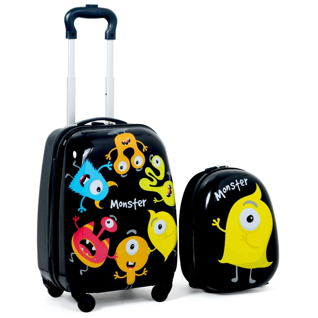 2 in 1 Valigetta bimbo di viaggio Bagaglio carino con ruote+zaino Nero-Bagagli e borse