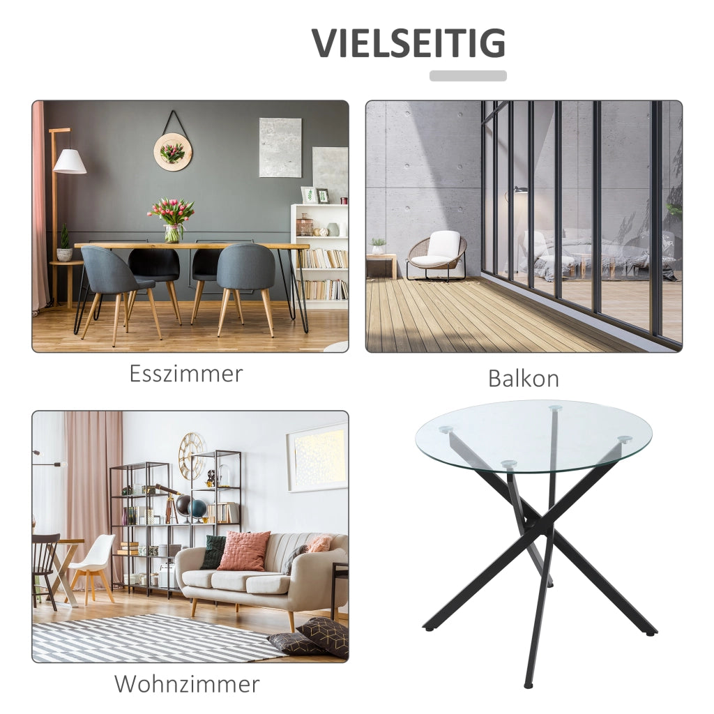 Tavolo da pranzo rotondo con vetro temperato e gambe in metallo ¨C zephmum ¨C 80 cm di diametro