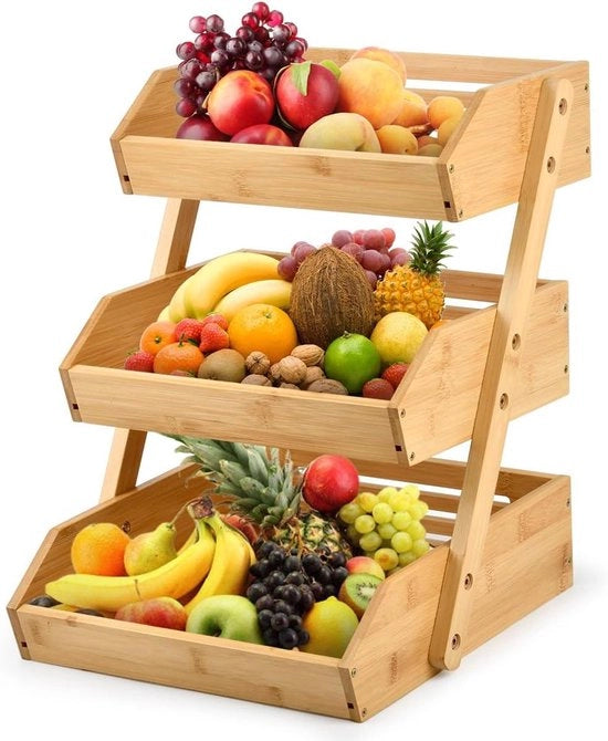 Porta frutta e verdura in legno 3 livelli per cucina multifunzionale