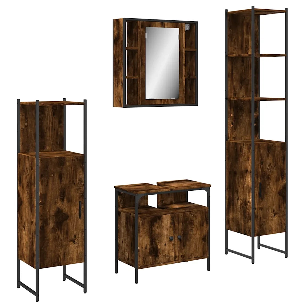 Set Mobili da Bagno 4 pz Rovere Fumo in Legno Multistrato 3214767