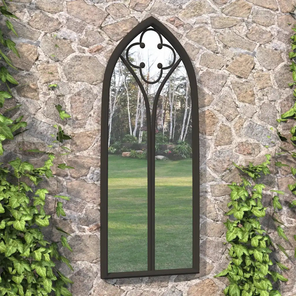 Specchio da Giardino-Specchio Decorativo-Specchio Esterno Nero 70x30 cm in Ferro per Uso Esterno 376422