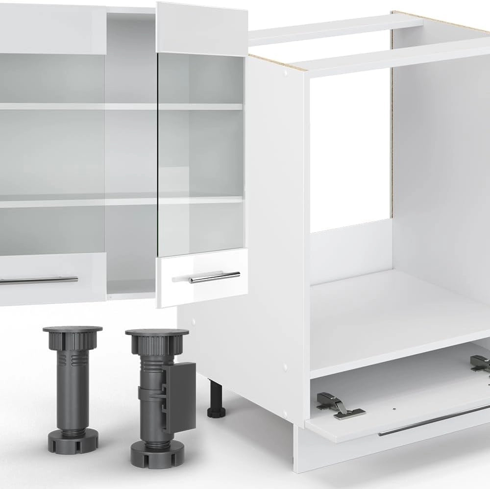 Cucina angolare completa Fame-Line, Bianco lucido/bianco, 347 x 60 cm, PL Antracite, adatto per una progettazione flessibile della cucina ed espansione modulare